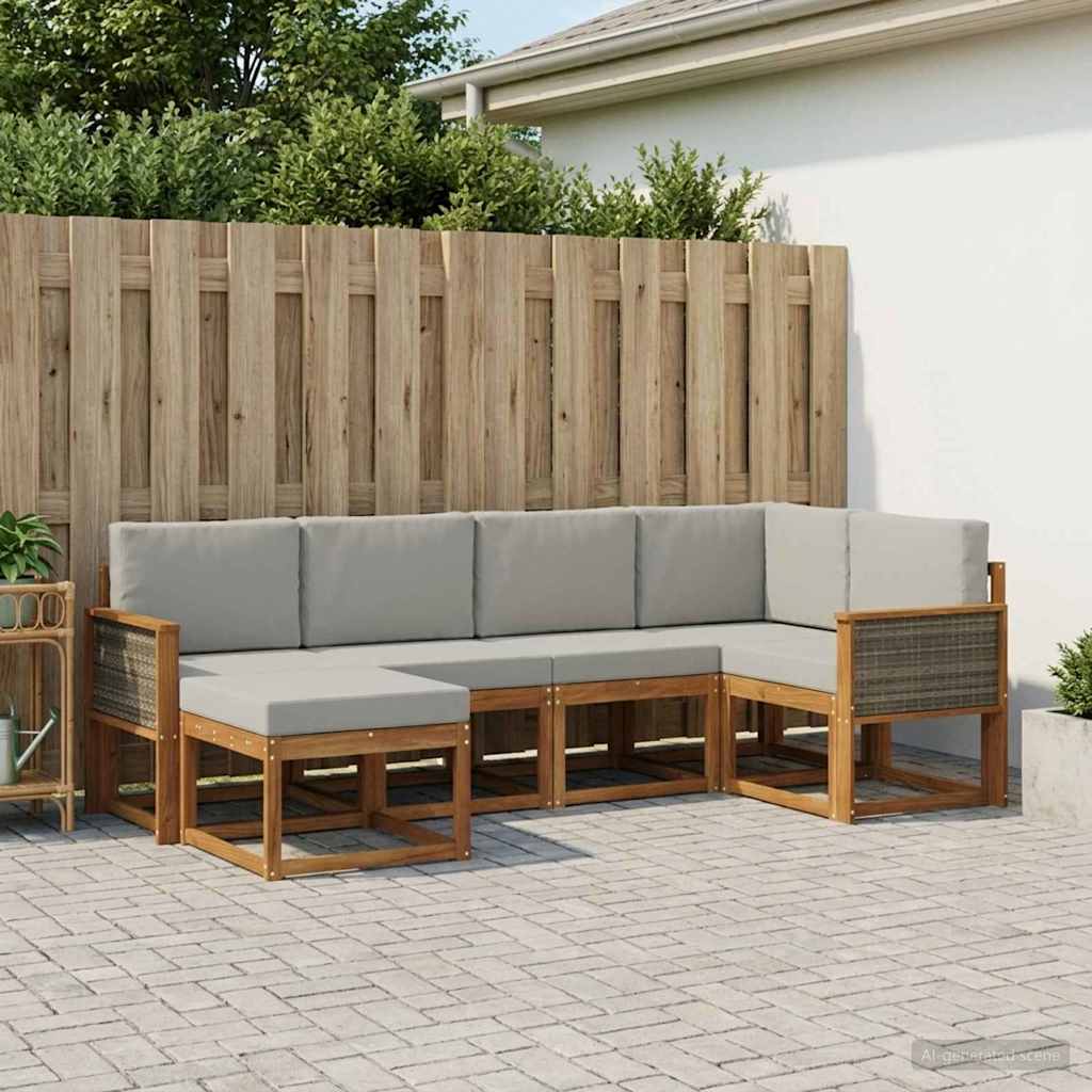 Udendørs sofagruppe 6 pcs Naturfarvet og lysegrå Polyester