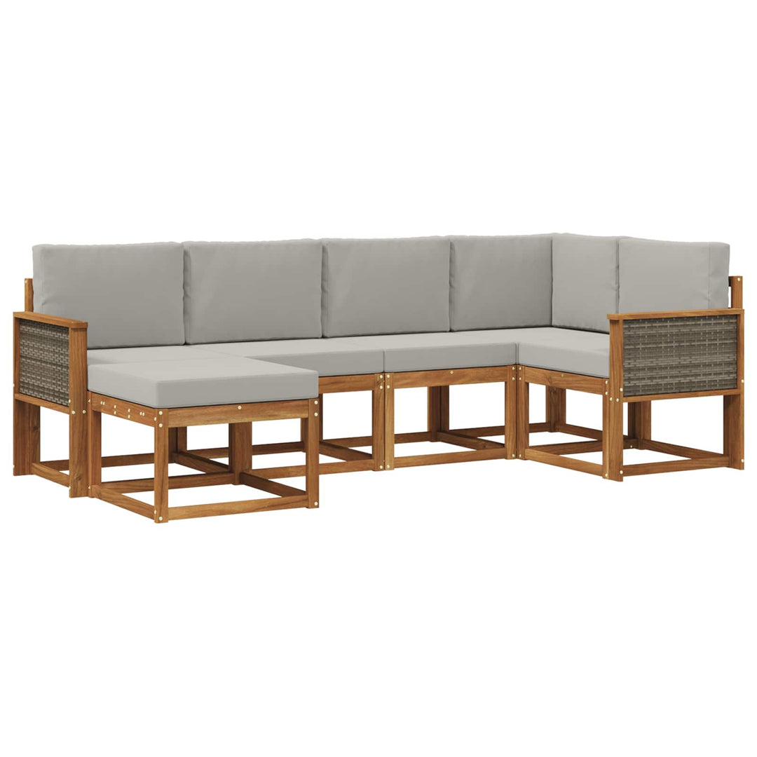 Udendørs sofagruppe 6 pcs Naturfarvet og lysegrå Polyester
