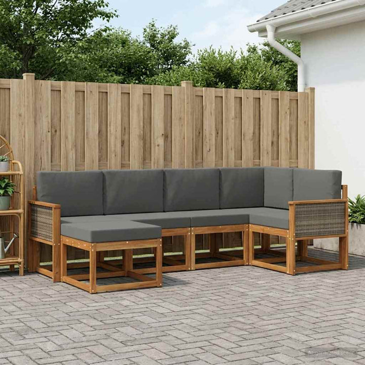 Udendørs sofagruppe 6 pcs Naturlig og Antracit Polyester