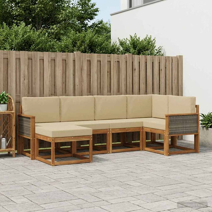Udendørs sofagruppe med pude 6 pcs Naturlig og Beige Polyester