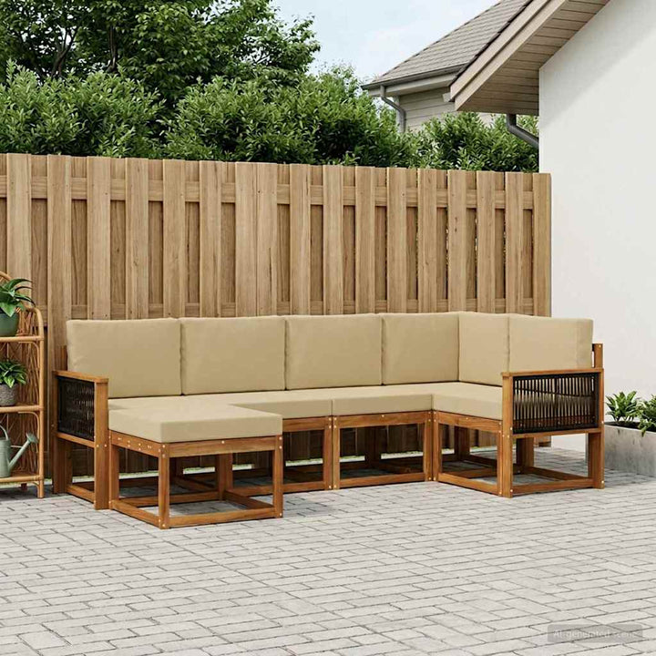 Udendørs sofagruppe 6 pcs Naturlig og Beige Massivt Akacietræ