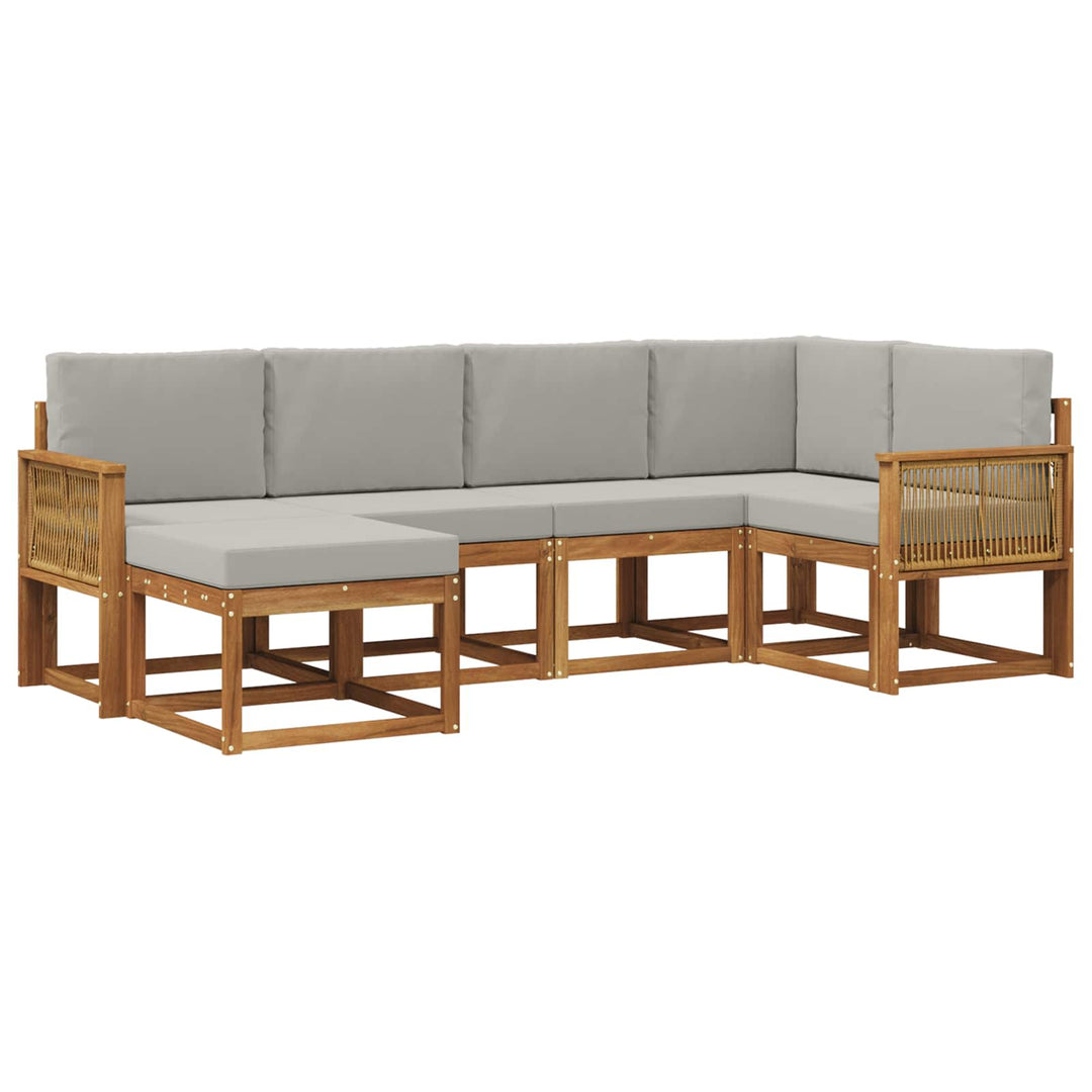 Udendørs sofagruppe 6 pcs Naturfarvet og lysegrå Polyester