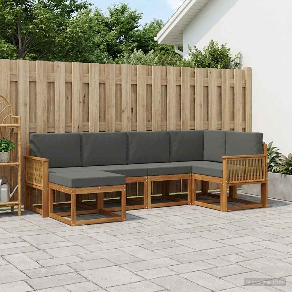 Udendørs sofagruppe 6 pcs Naturlig og Antracit Polyester