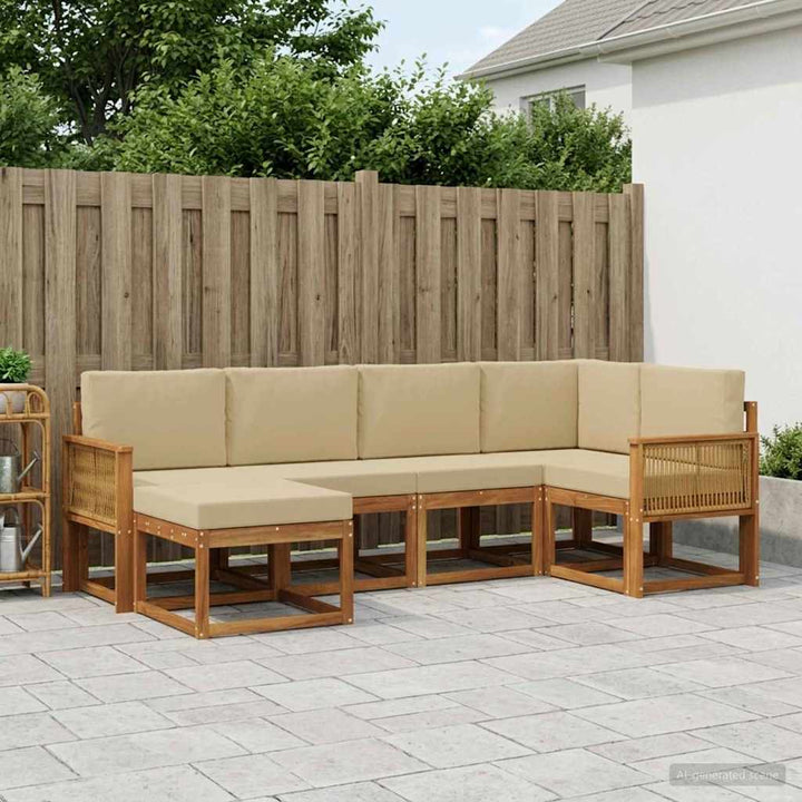 Udendørs sofagruppe med pude 6 pcs Naturlig og Beige Polyester