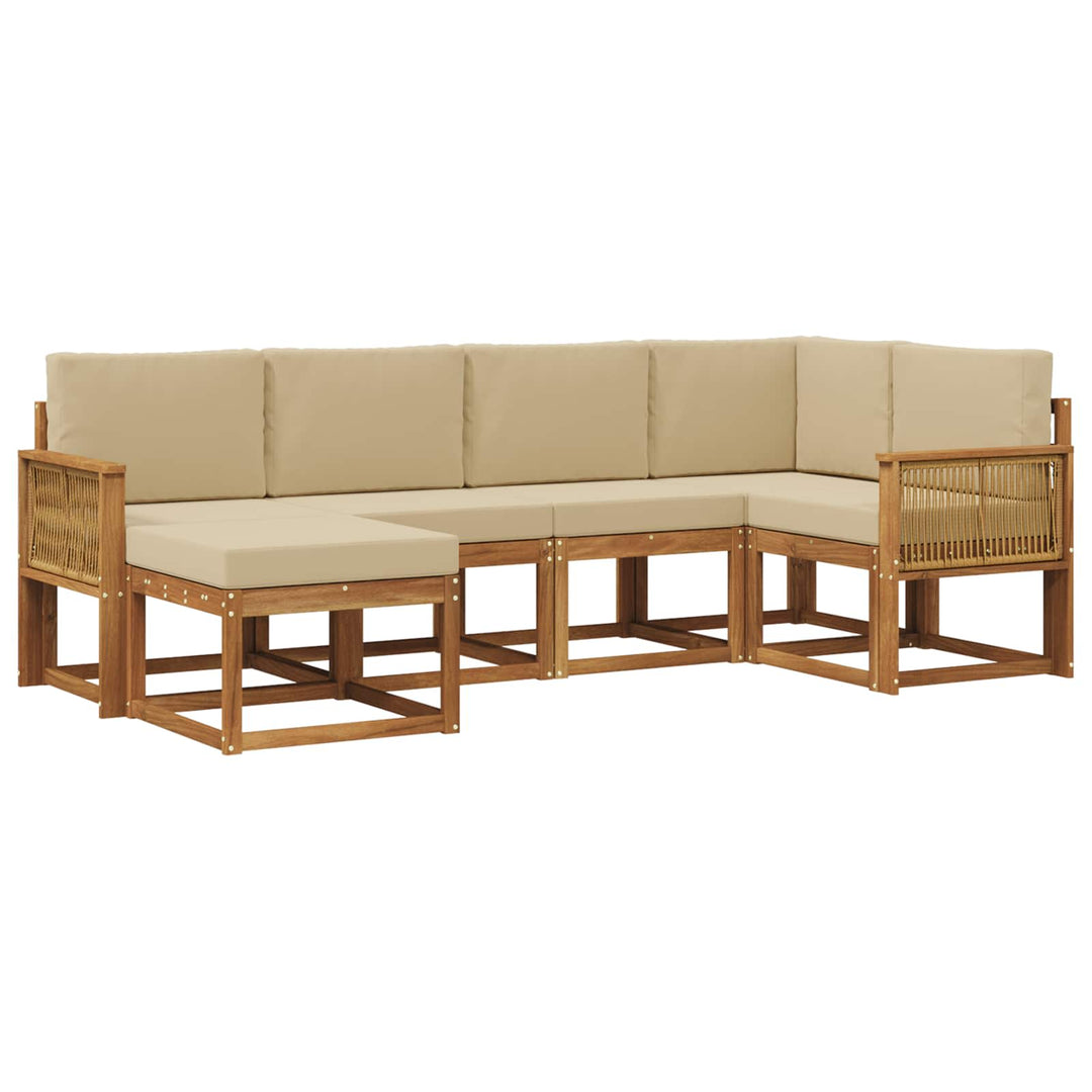 Udendørs sofagruppe med pude 6 pcs Naturlig og Beige Polyester