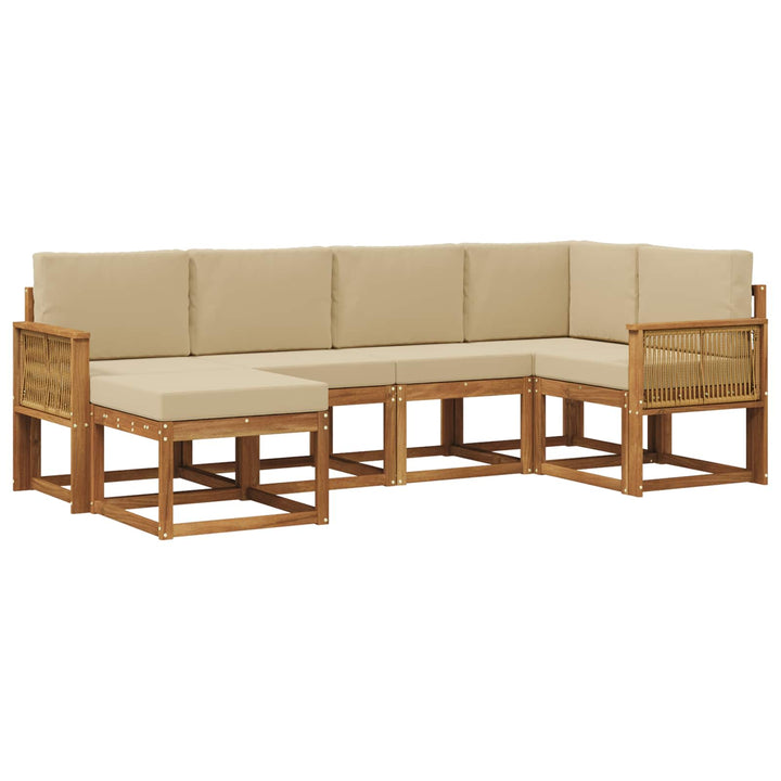 Udendørs sofagruppe med pude 6 pcs Naturlig og Beige Polyester