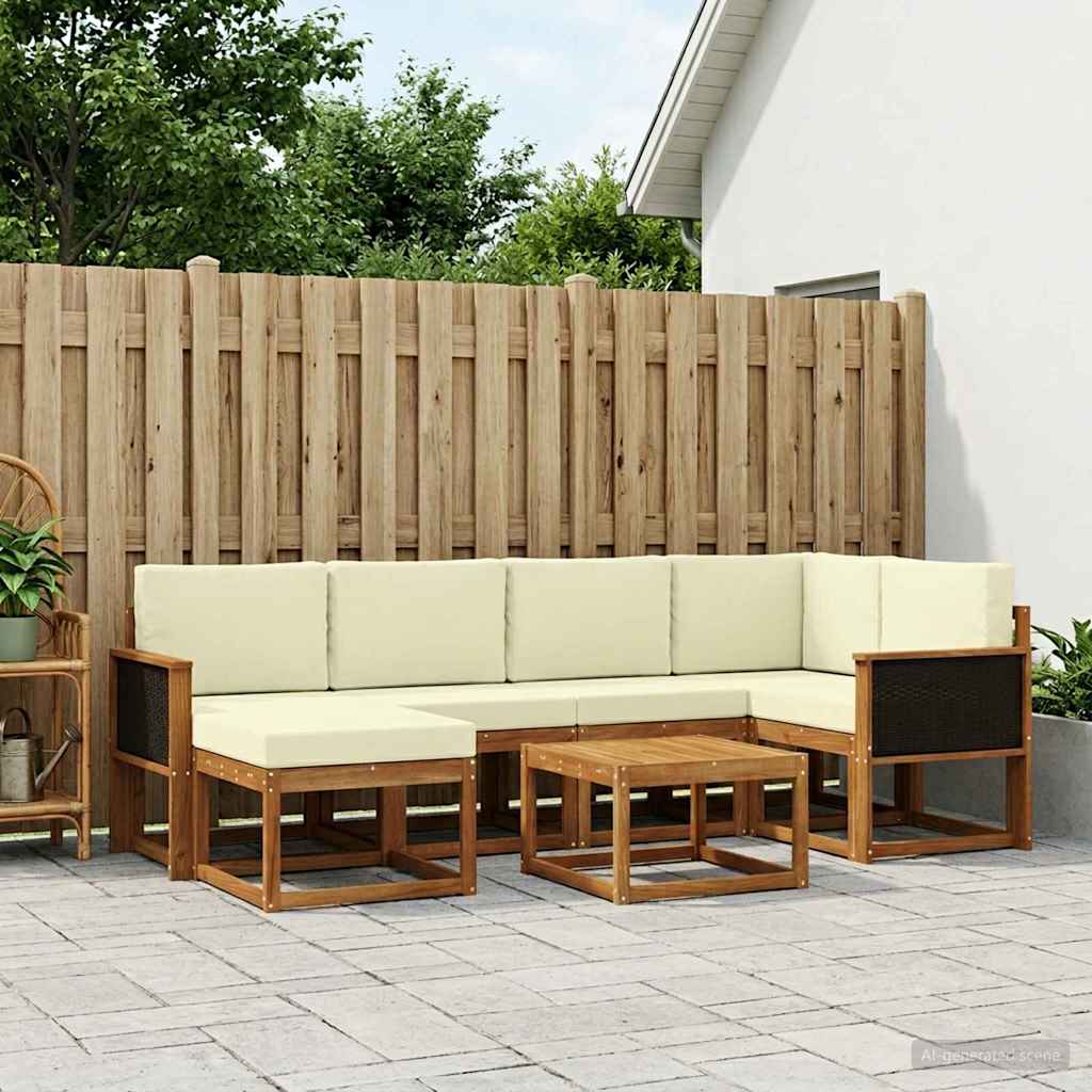 Udendørs sofagruppe 7 pcs Naturlig og Fløde Massivt Akacietræ