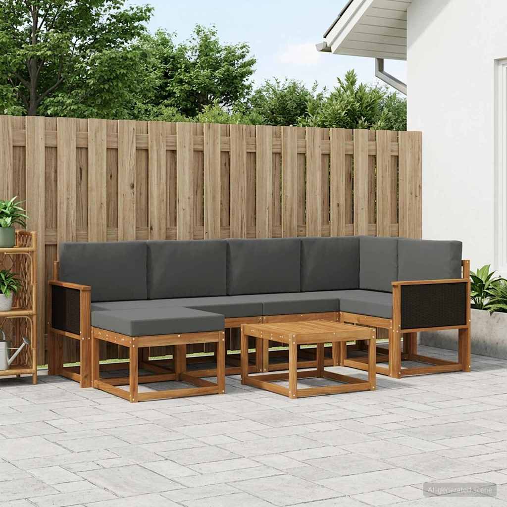 Udendørs sofagruppe med pude 7 pcs Naturlig og Antracit