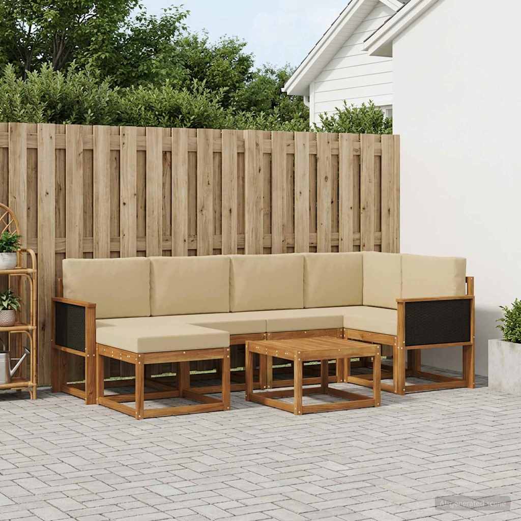 Udendørs sofagruppe 7 pcs Naturlig og Beige Massivt Akacietræ