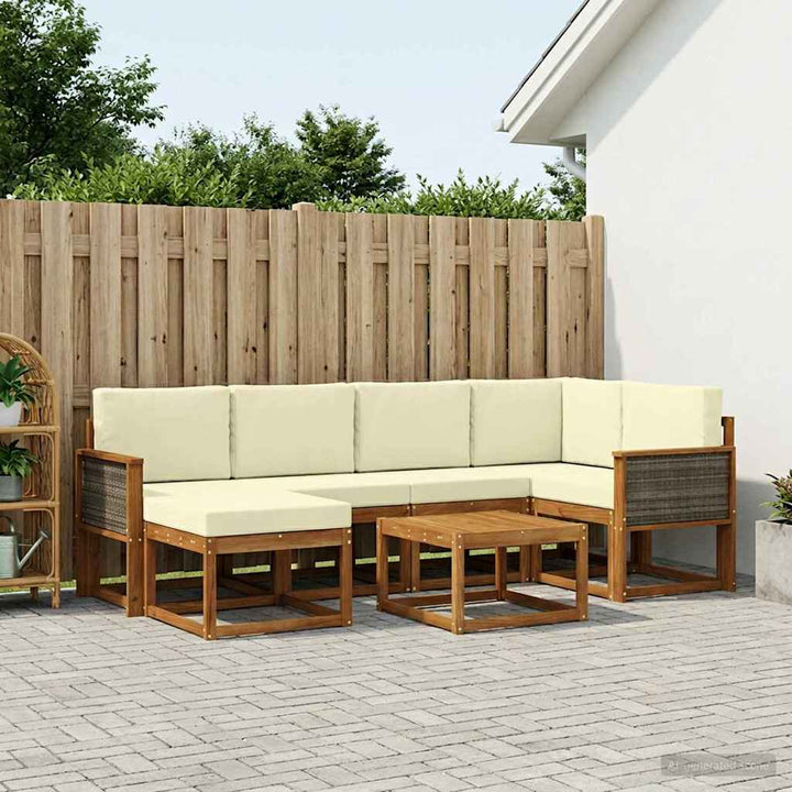 Udendørs sofagruppe 7 pcs Naturlig og Fløde Massivt Akacietræ