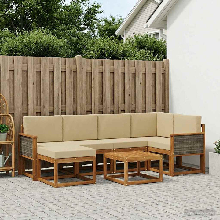 Udendørs sofagruppe 7 pcs Naturlig og Beige Massivt Akacietræ