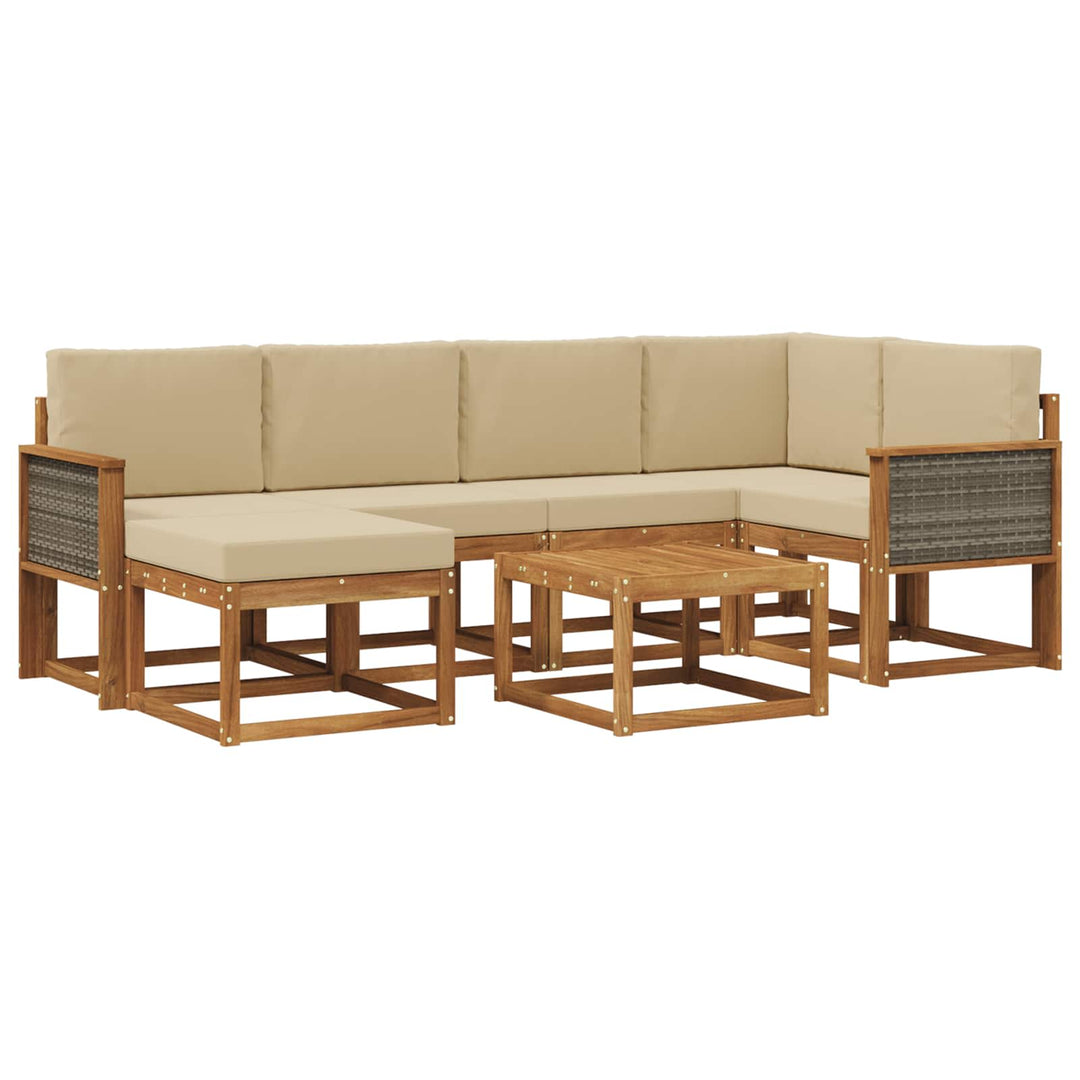 Udendørs sofagruppe 7 pcs Naturlig og Beige Massivt Akacietræ