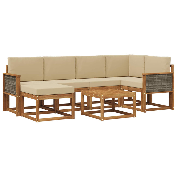 Udendørs sofagruppe 7 pcs Naturlig og Beige Massivt Akacietræ