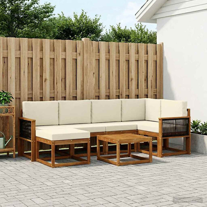 Udendørs sofagruppe 7 pcs Naturlig og Fløde Massivt Akacietræ