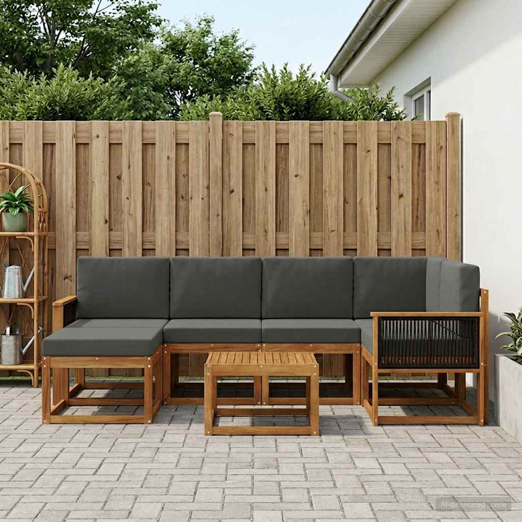 Udendørs sofagruppe med pude 7 pcs Naturlig og Antracit