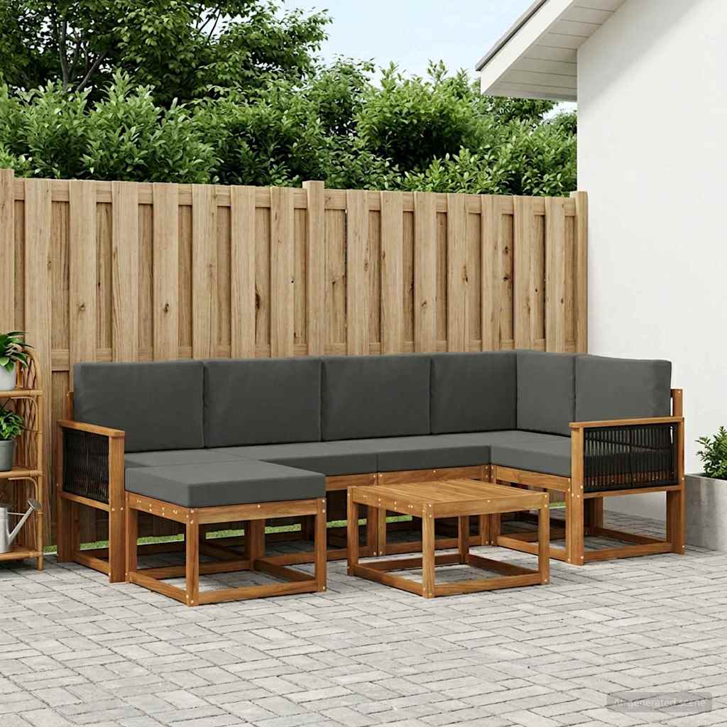 Udendørs sofagruppe med pude 7 pcs Naturlig og Antracit