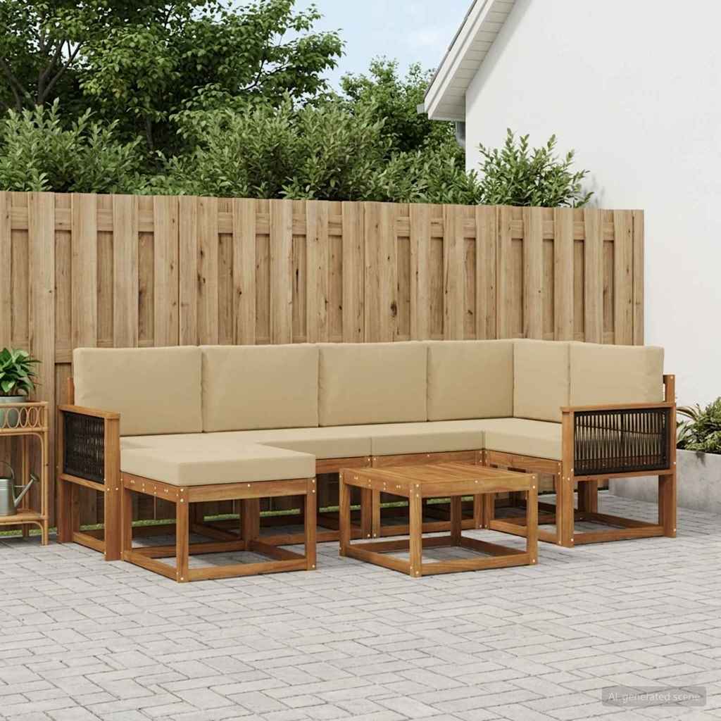 Udendørs sofagruppe 7 pcs Naturlig og Beige Massivt Akacietræ