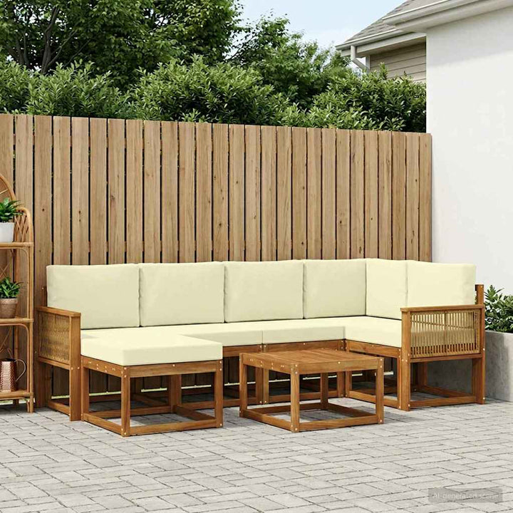 Udendørs sofagruppe 7 pcs Naturlig og Fløde Massivt Akacietræ