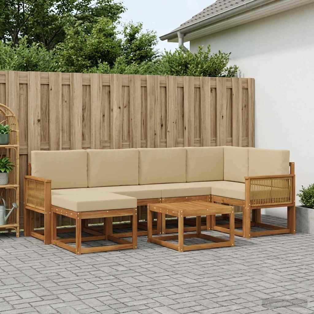 Udendørs sofagruppe 7 pcs Naturlig og Beige Massivt Akacietræ