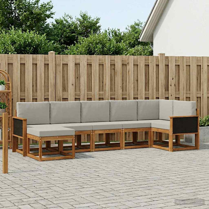 Udendørs sofagruppe 7 pcs Naturfarvet og lysegrå Polyester