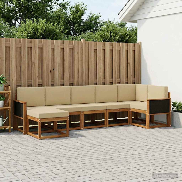 Udendørs sofagruppe med pude 7 pcs Naturlig og Beige Polyester