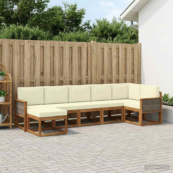 Udendørs sofagruppe med pude 7 pcs Naturlig og Fløde Polyester