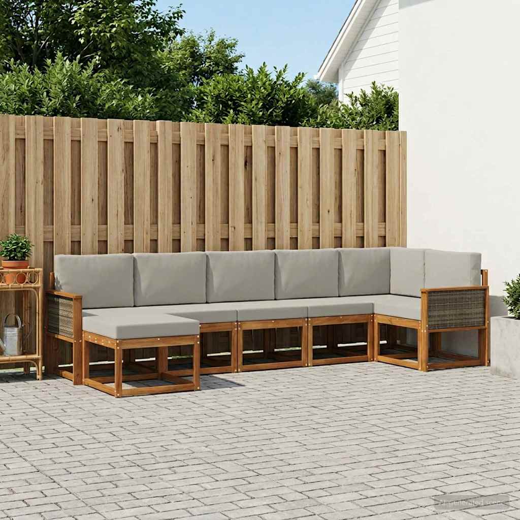 Udendørs sofagruppe 7 pcs Naturfarvet og lysegrå Polyester
