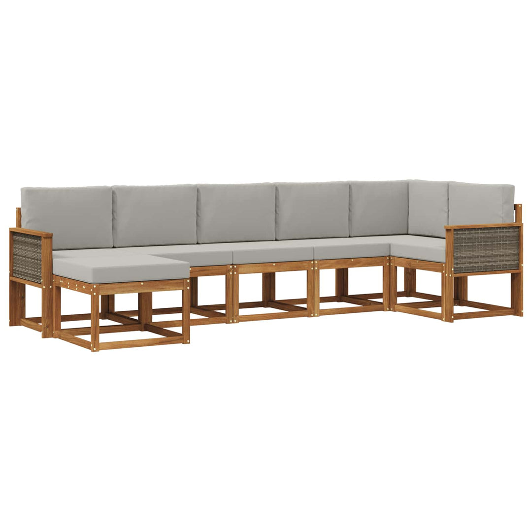 Udendørs sofagruppe 7 pcs Naturfarvet og lysegrå Polyester
