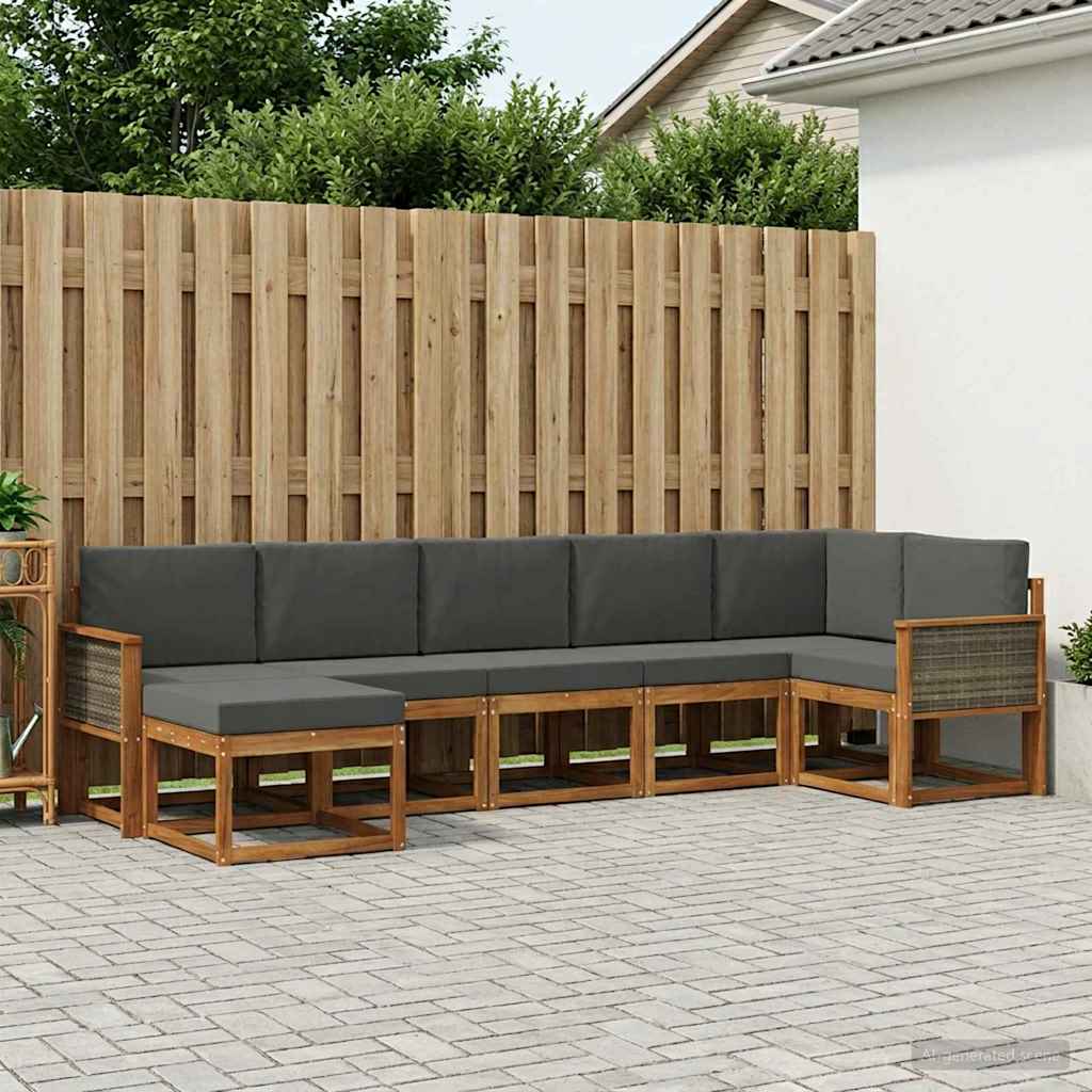 Udendørs sofagruppe 7 pcs Naturlig og Antracit Polyester