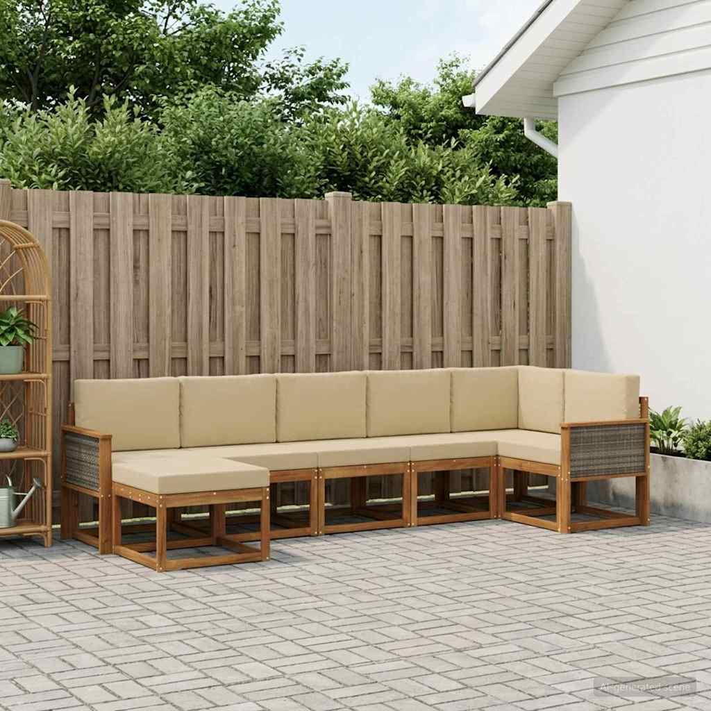 Udendørs sofagruppe med pude 7 pcs Naturlig og Beige Polyester