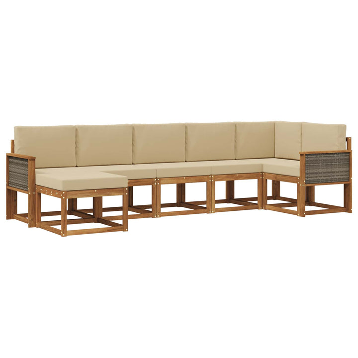 Udendørs sofagruppe med pude 7 pcs Naturlig og Beige Polyester