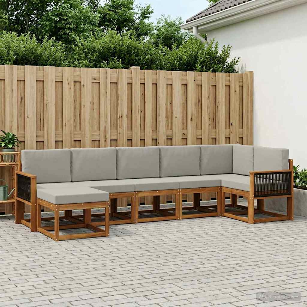 Udendørs sofagruppe 7 pcs Naturfarvet og lysegrå Polyester