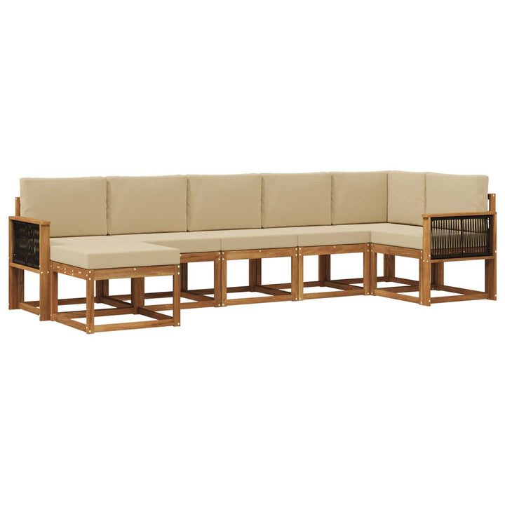 Udendørs sofagruppe med pude 7 pcs Naturlig og Beige Polyester