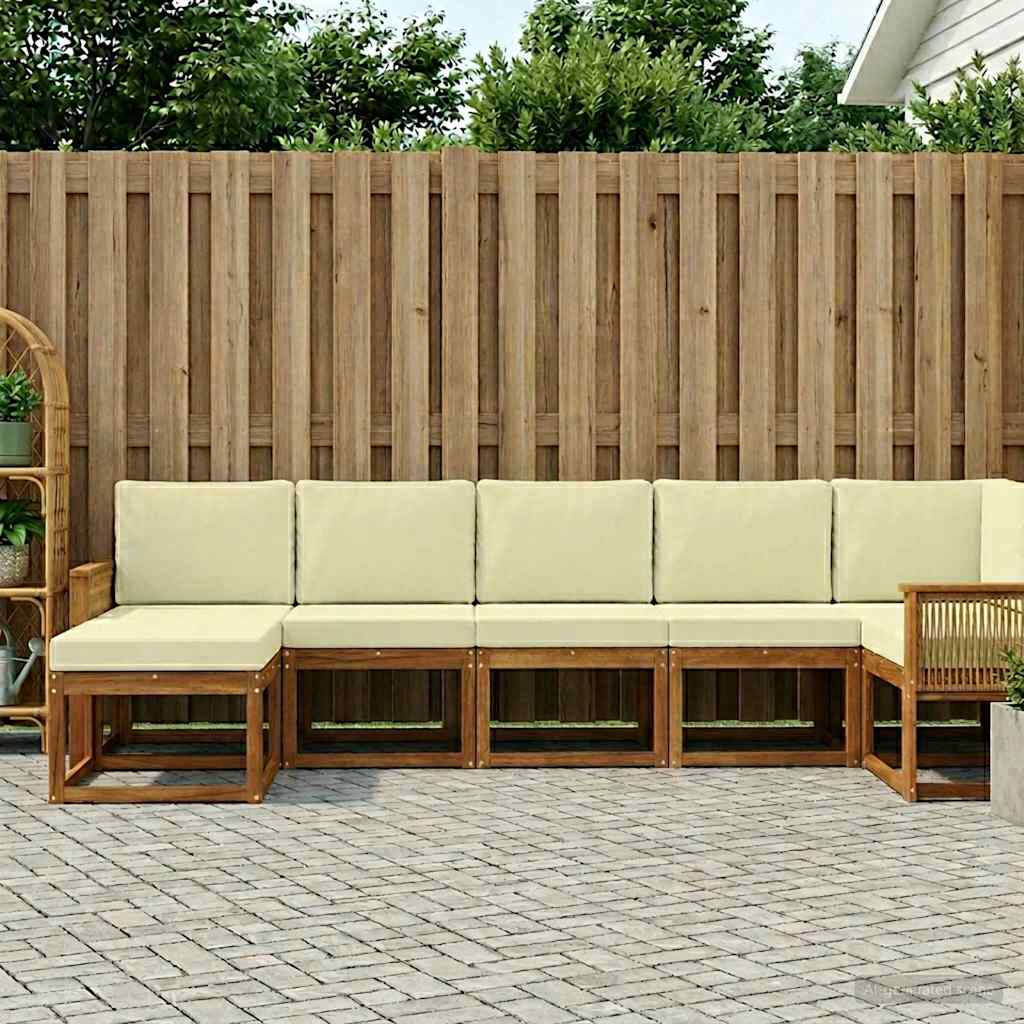 Udendørs sofagruppe med pude 7 pcs Naturlig og Fløde Polyester