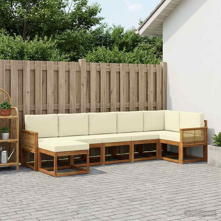 Udendørs sofagruppe med pude 7 pcs Naturlig og Fløde Polyester