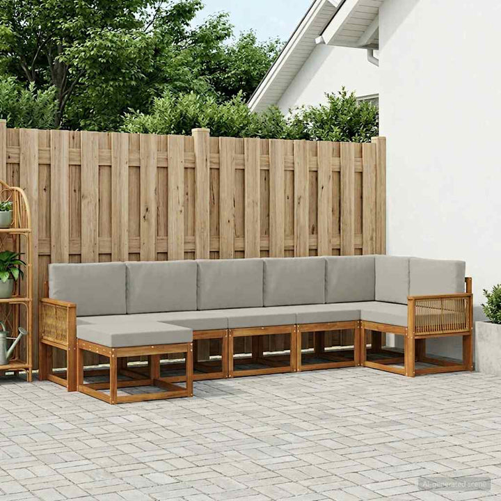 Udendørs sofagruppe 7 pcs Naturfarvet og lysegrå Polyester
