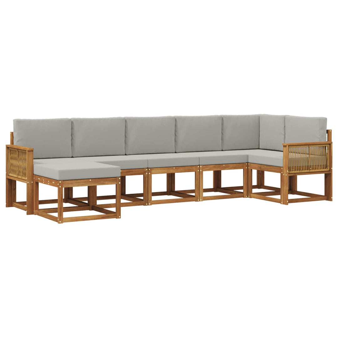 Udendørs sofagruppe 7 pcs Naturfarvet og lysegrå Polyester