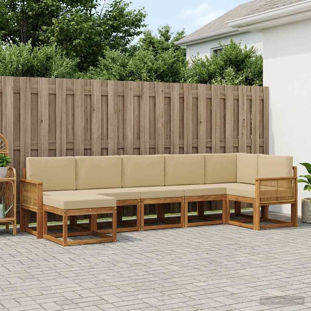 Udendørs sofagruppe med pude 7 pcs Naturlig og Beige Polyester