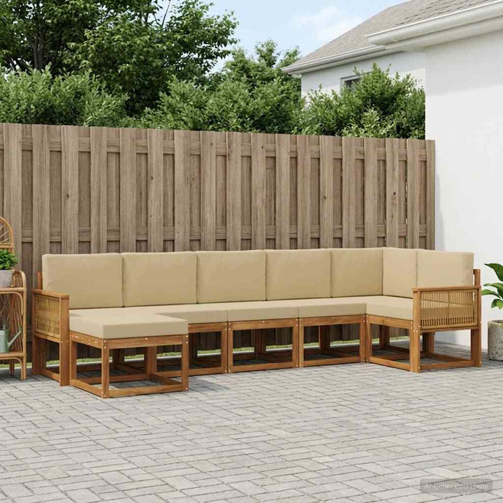 Udendørs sofagruppe med pude 7 pcs Naturlig og Beige Polyester