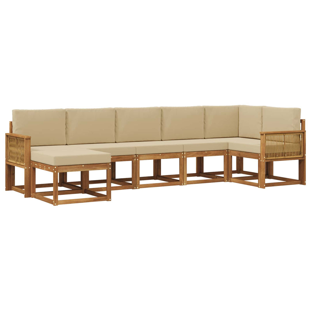 Udendørs sofagruppe med pude 7 pcs Naturlig og Beige Polyester