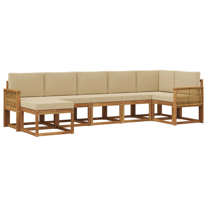Udendørs sofagruppe med pude 7 pcs Naturlig og Beige Polyester