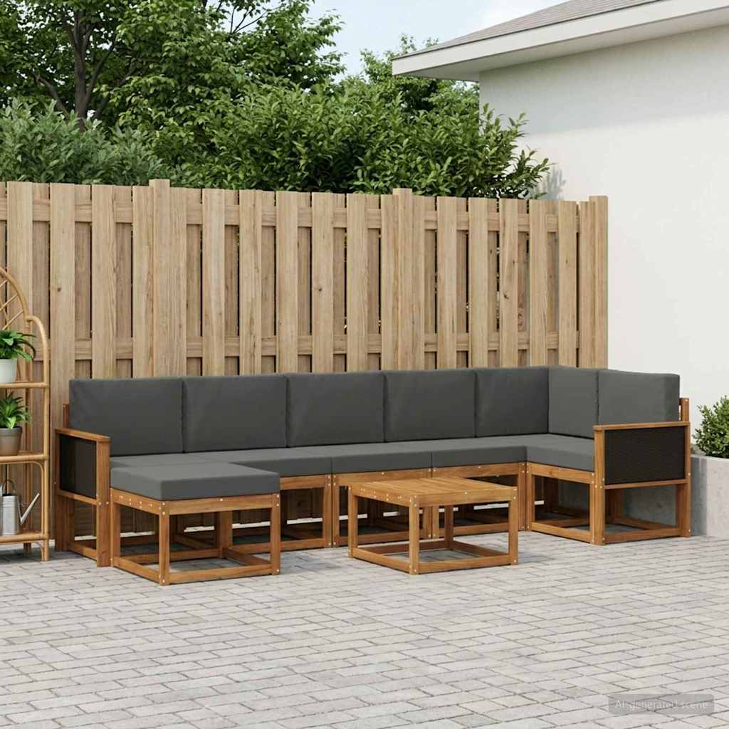 Udendørs sofagruppe 8 pcs Naturlig og Antracit Polyester