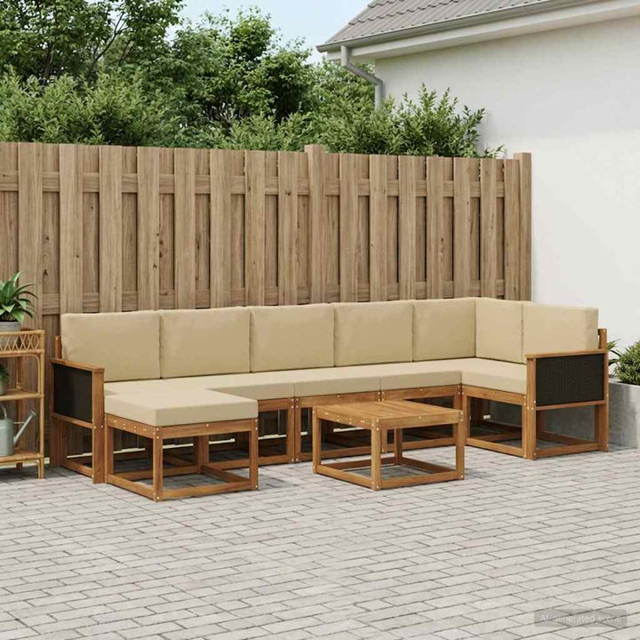 Udendørs sofagruppe med pude 8 pcs Naturlig og Beige Polyester
