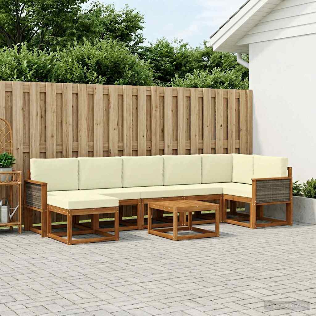 Udendørs sofagruppe med pude 8 pcs Naturlig og Fløde Polyester