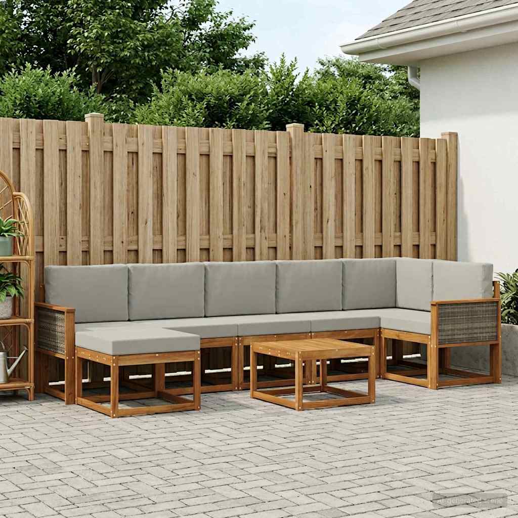 Udendørs sofagruppe 8 pcs Naturfarvet og lysegrå Polyester