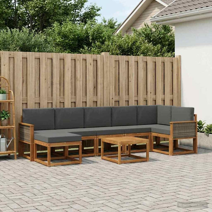 Udendørs sofagruppe 8 pcs Naturlig og Antracit Polyester