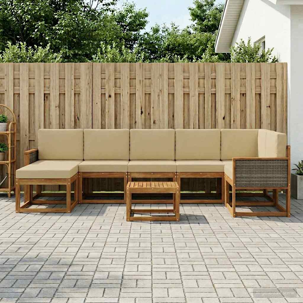Udendørs sofagruppe med pude 8 pcs Naturlig og Beige Polyester