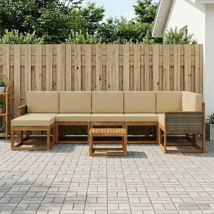 Udendørs sofagruppe med pude 8 pcs Naturlig og Beige Polyester