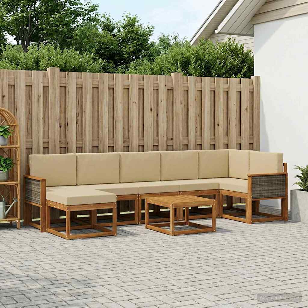 Udendørs sofagruppe med pude 8 pcs Naturlig og Beige Polyester
