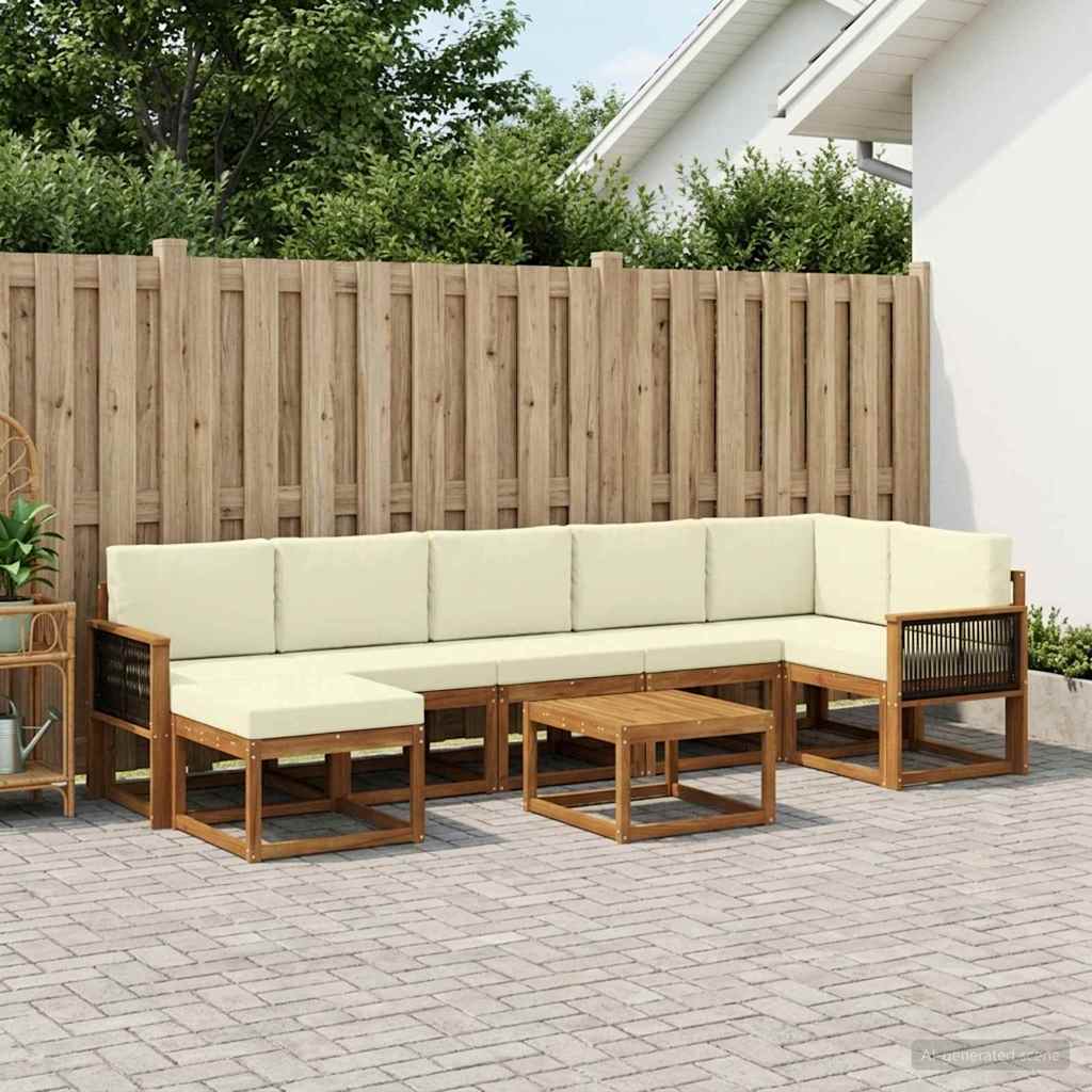 Udendørs sofagruppe med pude 8 pcs Naturlig og Fløde Polyester